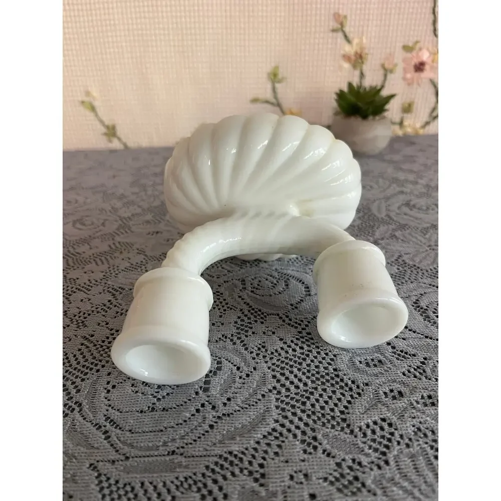 Westmoreland Milk Glass Double Candle Holder Swirl Shell 2 Light WG Mark Vintage